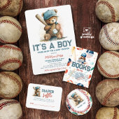 Baseball Teddy Bear Baby Shower QR Code RSVP  Begleitkarte