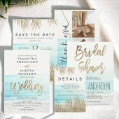 Silbertypografie Beach Foto Hochzeit Folieneinladung