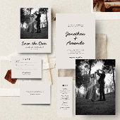 Beige Einfaches Minimalistisches Foto Hochzeit RSVP Karte