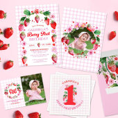 Pink Gingham Schachbrett Strawberry Birthday Wimpelkette
