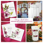 Elegante Magenta White Florals und Grüne Botanical Pappteller