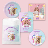 Niedlich rosa und lila Einhornmassage Foto Geburts Geschenktütchen