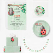 Geburtstag eines Ladybugs auf einer Wiese, Aquarel Geschenkpapier