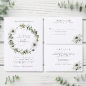 Watercolor Anemones Black & White Winter Wedding Weinetikett (Personalisiere diese Kollektion eines unabhängigen Creators.)