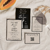 Classy Black White Old Money Fancy QR Code Wedding Einladung