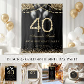 Elegant Gold Diamonds 40th Birthday Party Backdrop Wandteppich