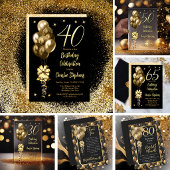 Eleganter Black Gold Glitzer Balloons 30. Geburtst Einladung
