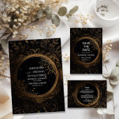 Mystical Celestial Black and Gold Wedding Begleitkarte