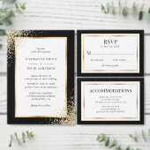 Elegante Schwarz-weiße und Gold-Engagement-Partei Einladung (Personalisiere diese Kollektion eines unabhängigen Creators.)