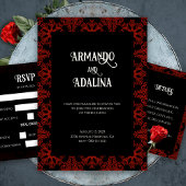 Gotische Hochzeitspause in Schwarz und Rot Postkarte