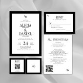Monogram initials elegant black and white wedding einladungsbanderole