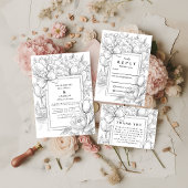 Black and White Floral Bow Wedding RSVP Karte