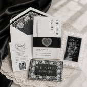Antike Spitze Schwarz Weiß Deckchen QR-Code RSVP Karte