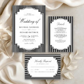 Schwarz-Weiß gestreiftes Foto QR-Code Hochzeit Einladung