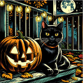 Schwarze Katze und Jack-O-Lantern Halloween T-Shirt