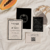 Eleganter schwarzer Elfenbein-Hochzeits-QR-Code im RSVP Karte