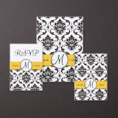 Schwarz-weiß Damask Yellow Wedding RSVP (Personalisiere diese Kollektion eines unabhängigen Creators.)
