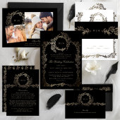 Schwarzes Gold auf Ebony Botanische Monogramm-Hoch Save The Date