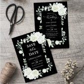 Black Gothic White Roses Wedding Danke Karten