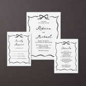 Black & White Hand Drawn Bow QR Code Photo Wedding Dreifach Gefaltete Einladung (Personalisiere diese Kollektion eines unabhängigen Creators.)