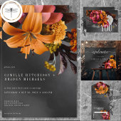 Black Moody Gothic Orange Lily Wedding Einladung