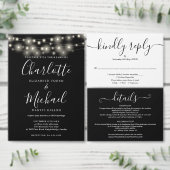 Schwarz-weiße Hochzeiten von String Lights Speiche Postkarte (Personalisiere diese Kollektion eines unabhängigen Creators.)