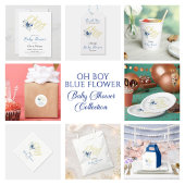 Blue & Gold “Oh Boy” Floral Typography Baby Shower Einladung