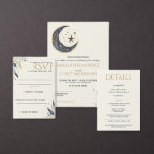 Blue & Gold Celestial mit QR Code Wedding Einladung (Personalisiere diese Kollektion eines unabhängigen Creators.)