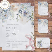 Blaue und weiße Blumen Modernes Hochzeitsessen RSVP Karte