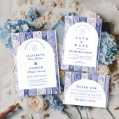 Blue Delft Tile Patchwork Wedding Save The Date