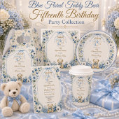Blauer Blumen-Teddybär Fünfzehnter Geburtstag Pappteller