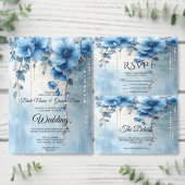 Blue Flowers and Pearls Bridal Shower Einladung (Personalisiere diese Kollektion eines unabhängigen Creators.)