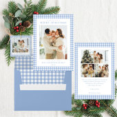 Blue Gingham Kariert Two Foto Feiertagskarte