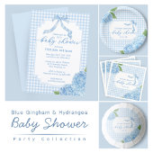 Blaue Gingham-Hortensien-Baby- Boy-Shower Serviette