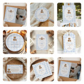 Blue Gingham Elegant Teddy Bear Baby Shower Serviette