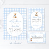 Blue Gingham Bear Baby Shower Pappteller