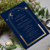 Mystical Chic Blue Gold Star Moon Foto Hochzeit Dankeskarte