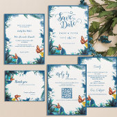 Elegant Blue Green Botanical Butterfly Wedding Save The Date