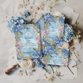 Blue Hydrangea Coastal Rope Wedding Einladung