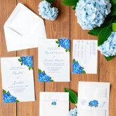 Blaue Hortensien-Blumenprobe-Dinner Einladung