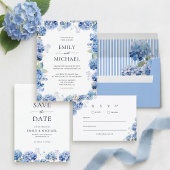 Blaue Hortensie Save The Date Mit Foto Flachkarte
