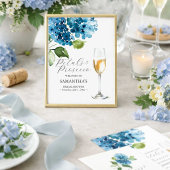 Watercolor Blue Petals & Prosecco Bridal Shower Einladung