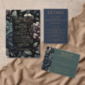 Blue Moody Floral mit QR Code & Details Einladung (Personalisiere diese Kollektion eines unabhängigen Creators.)