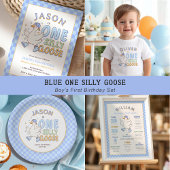 Blue One Silly Goose-Retro Boy First Birthday Partyhütchen