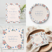 Retro Peony Floral Blue Dots Brautparty Custom Pappbecher