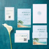 Blaue Sommerstrand-Wasserfarbe-QR-Code-Hochzeit Einladung (Personalisiere diese Kollektion eines unabhängigen Creators.)