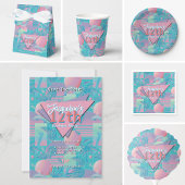 Blue Summer Vaporwave Sunset Geburtstag Pappteller