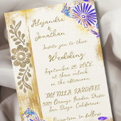 Gold & Blue Mexican Baroque Hummingbird Weddding RSVP Karte