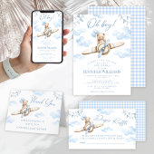 Blue Airplane Teddy Bear Oh Boy Baby Dusche Einladung