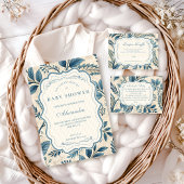 Blue Vintage Botanical Baby Shower Einladung
